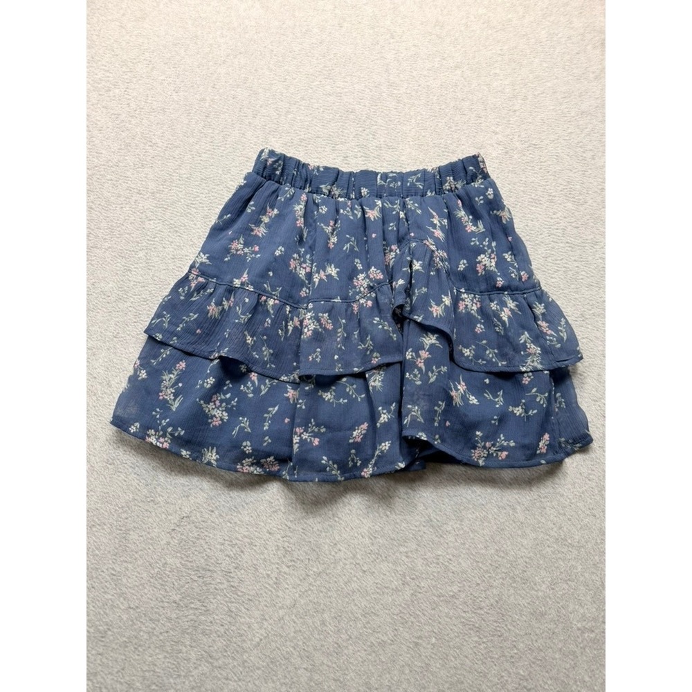 Abercrombie Girls Navy Blue Floral Tiered Mini Skirt Elastic Waist Size XS 5